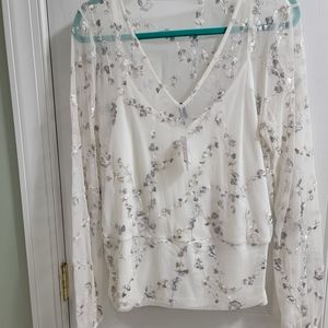 White House Black Market blouse, white with floral embroidery size XL